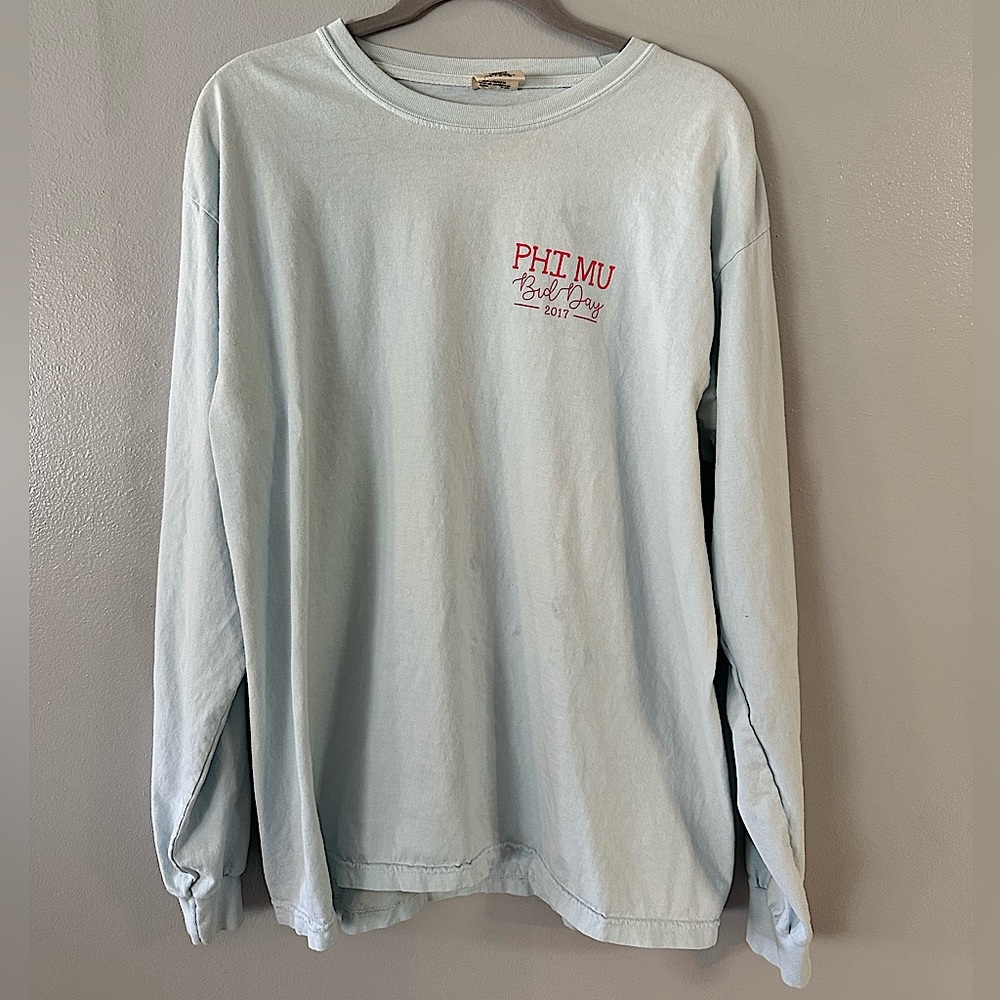 Light Blue Comfort Colors Phi Mu Bid Day 2017 Cupcakes Long Sleeve Size L